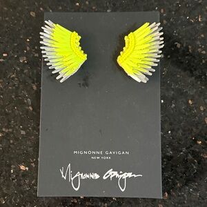 New Mignonne Gavigan Mini Madeline Neon Yellow and silver Wing Earrings
